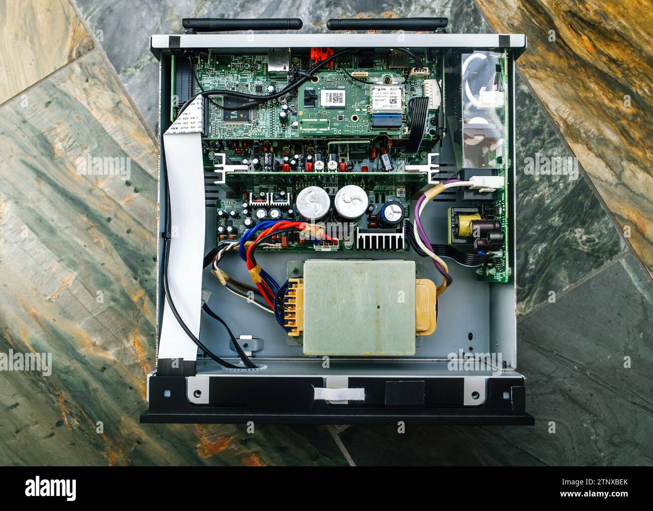 Munich, Germany - Sep 11, 2023: Open metallic lid of the Onkyo R 