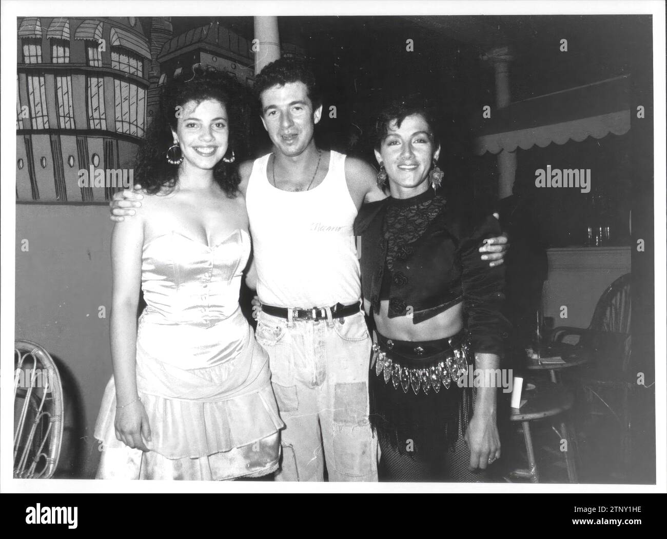 06/30/1988. The members Jose Maria Cano and Ana Torroja of the Mecano musical group along with the actress Marbel Verdú during the presentation of their album Rest Dominical. Credit: Album / Archivo ABC Stock Photo