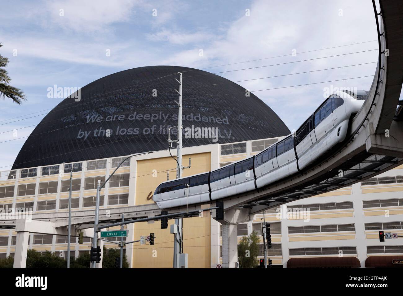 General view of Las Vegas Monorail in front of The Sphere at Las Vegas, Nevada, United States.  Image shot on 11th Dec 2023.  © Belinda Jiao   jiao.bi Stock Photo