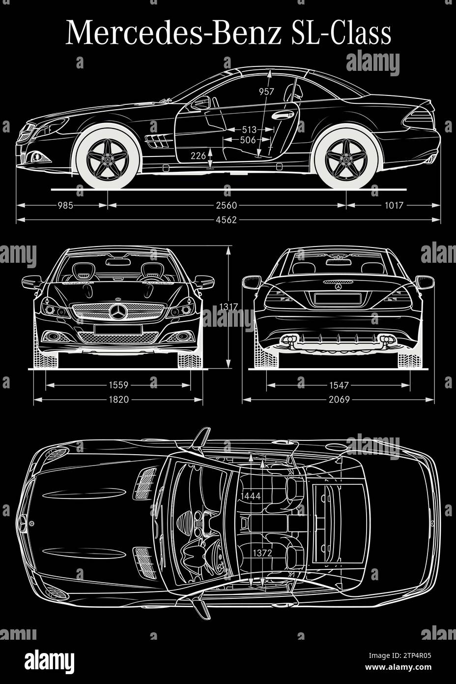 Mercedes Benz SL 2007 car blueprint Stock Vector
