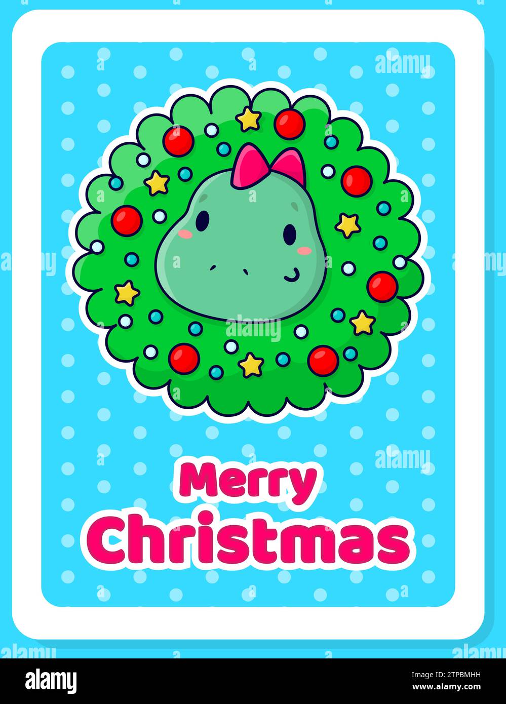 Cute cartoon dinosaur and Christmas wreath. Flat illustration. Vector ...