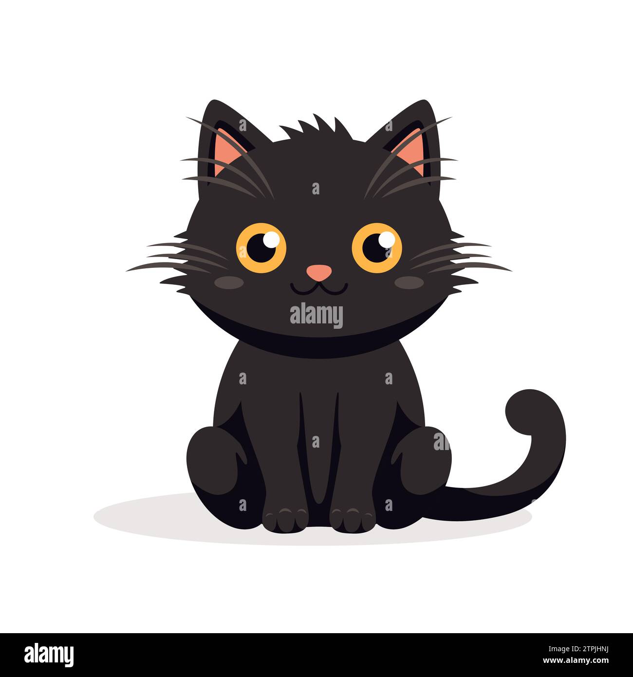 Vector Flat Black Cat. Cartoon Cat Icon Isolated. Black Cute and Funny Cat in Front View Stock Vector