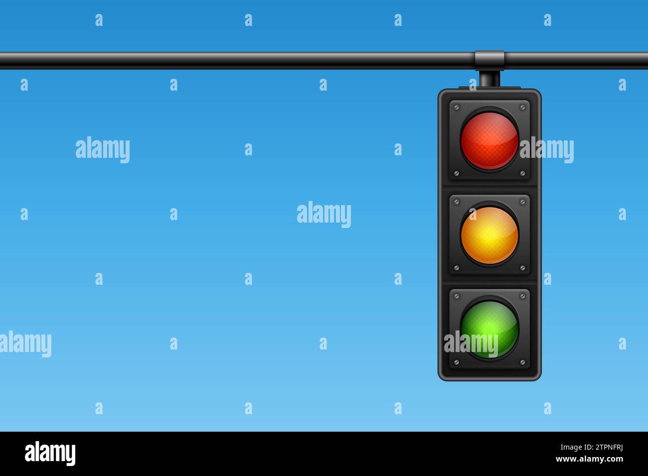 Vector Banner with 3d Realistic Detailed Road Traffic Lights on Blu Sky
