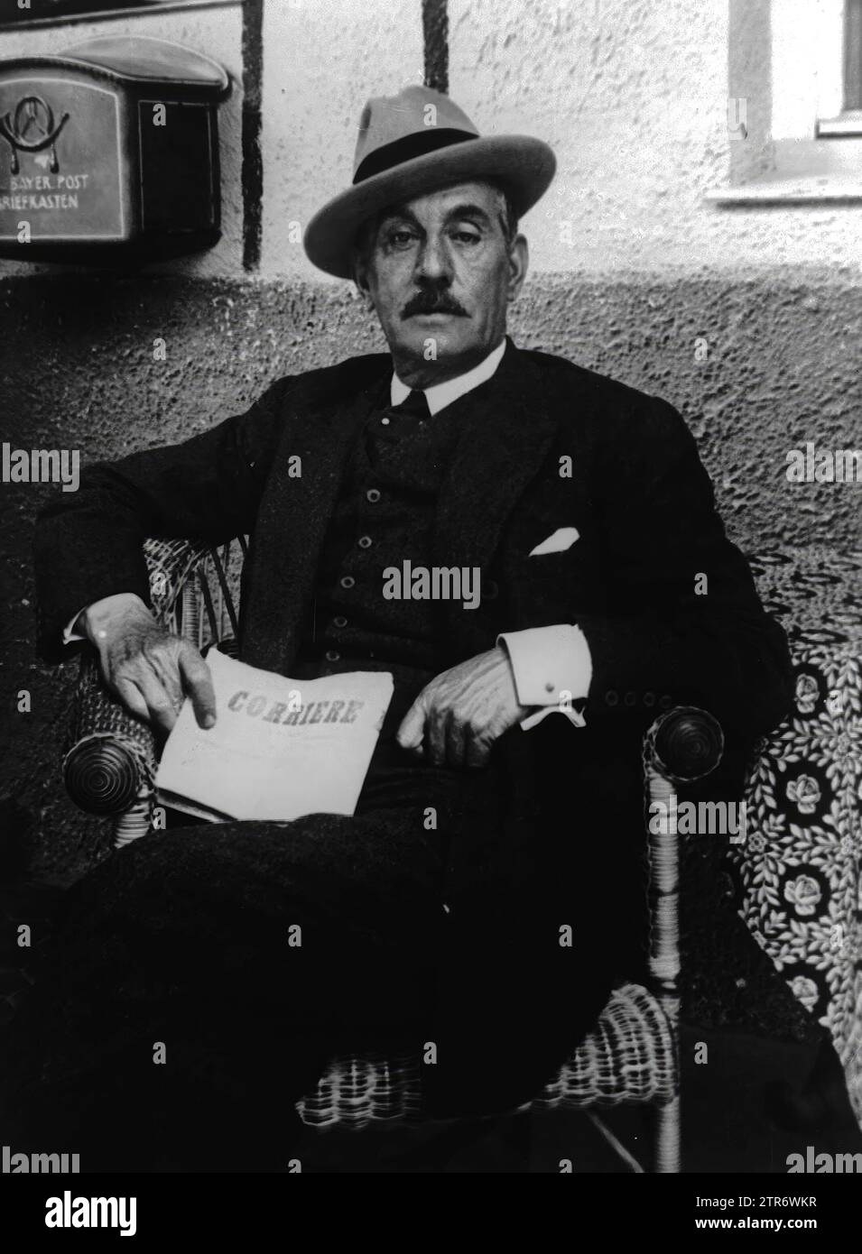The Italian composer Giacomo Puccini in Oberammergau, Germany, in 1922. Credit: Album / Archivo ABC Stock Photo