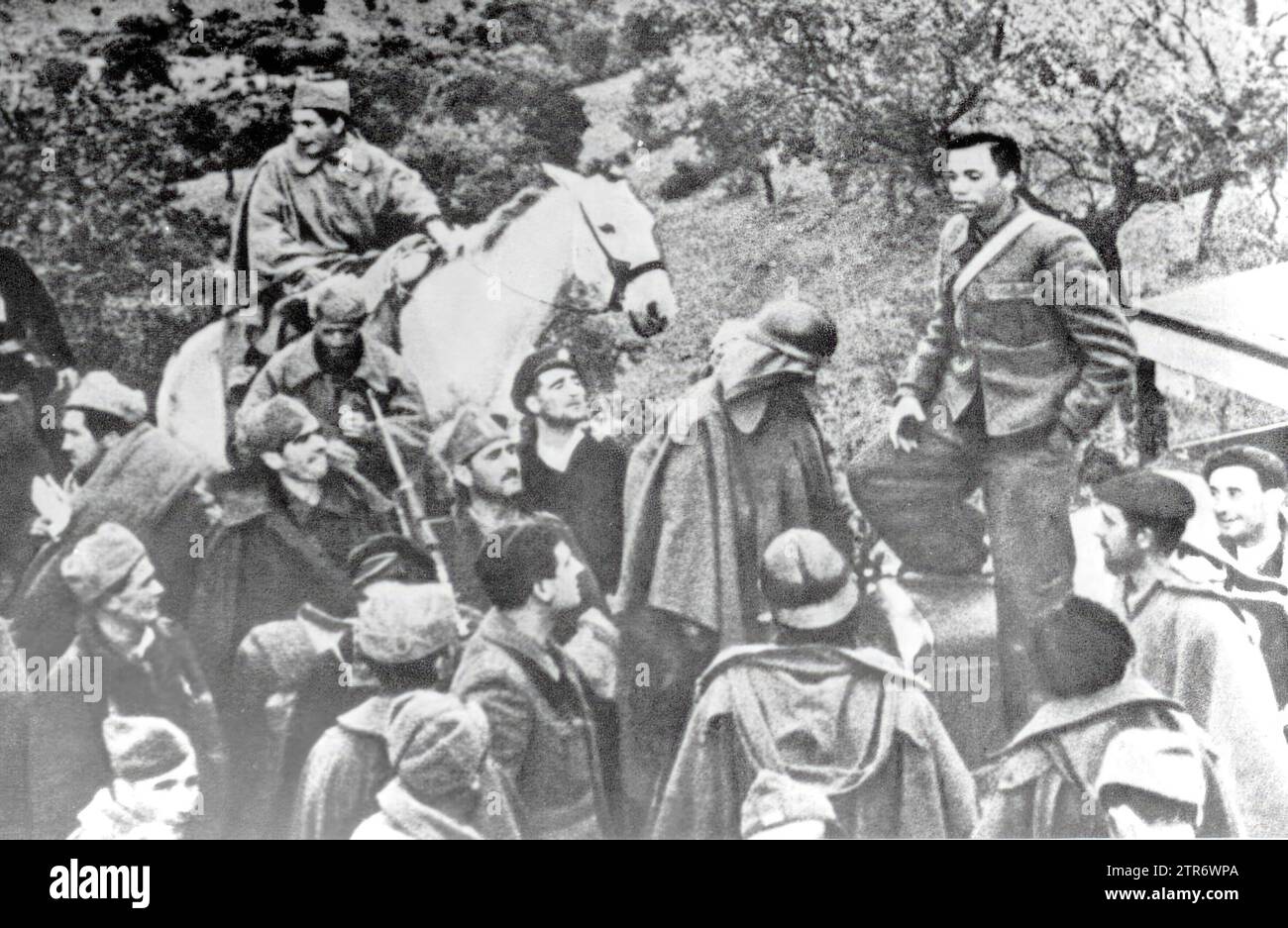 Valencia, 1937. The poet Miguel Hernández harangues the troops during the Spanish Civil War. Credit: Album / Archivo ABC Stock Photo