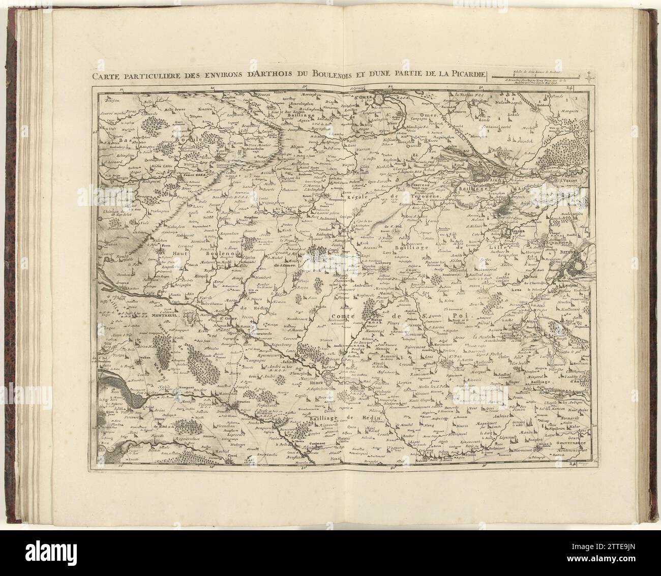 Map of Artesia and part of Picardy, 1708, 1708 Map of Artesia and a part of Picardia, 1708. Part of a bundled collection of plans of battles and cities renowned in the Spanish Succession War. This album is one of the first 24 plates that together form a very large map of the Southern Netherlands. Brussels paper etching / engraving  Picardy. Artesia Map of Artesia and a part of Picardia, 1708. Part of a bundled collection of plans of battles and cities renowned in the Spanish Succession War. This album is one of the first 24 plates that together form a very large map of the Southern Netherlands Stock Photo