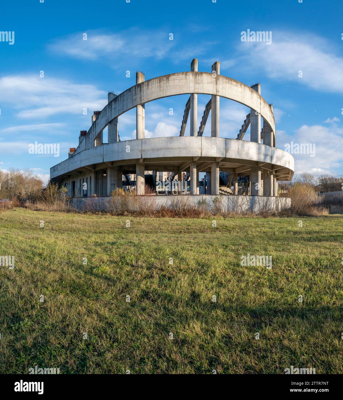Abandoned unfinished sport stadium construction site in Zvolen.Slovakia. Stock Photo