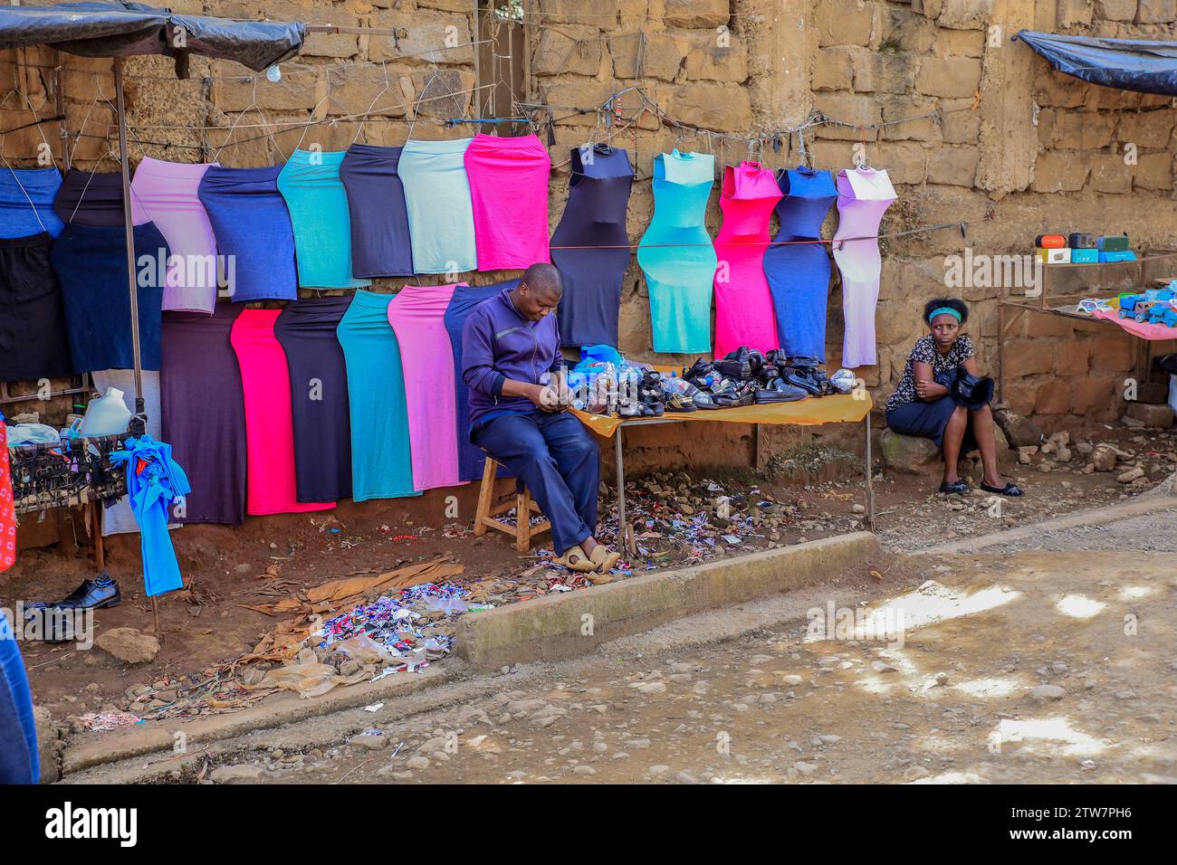 Nairobi, Kenya. 17th Dec, 2023. Hawkers sell second hand clothes by the