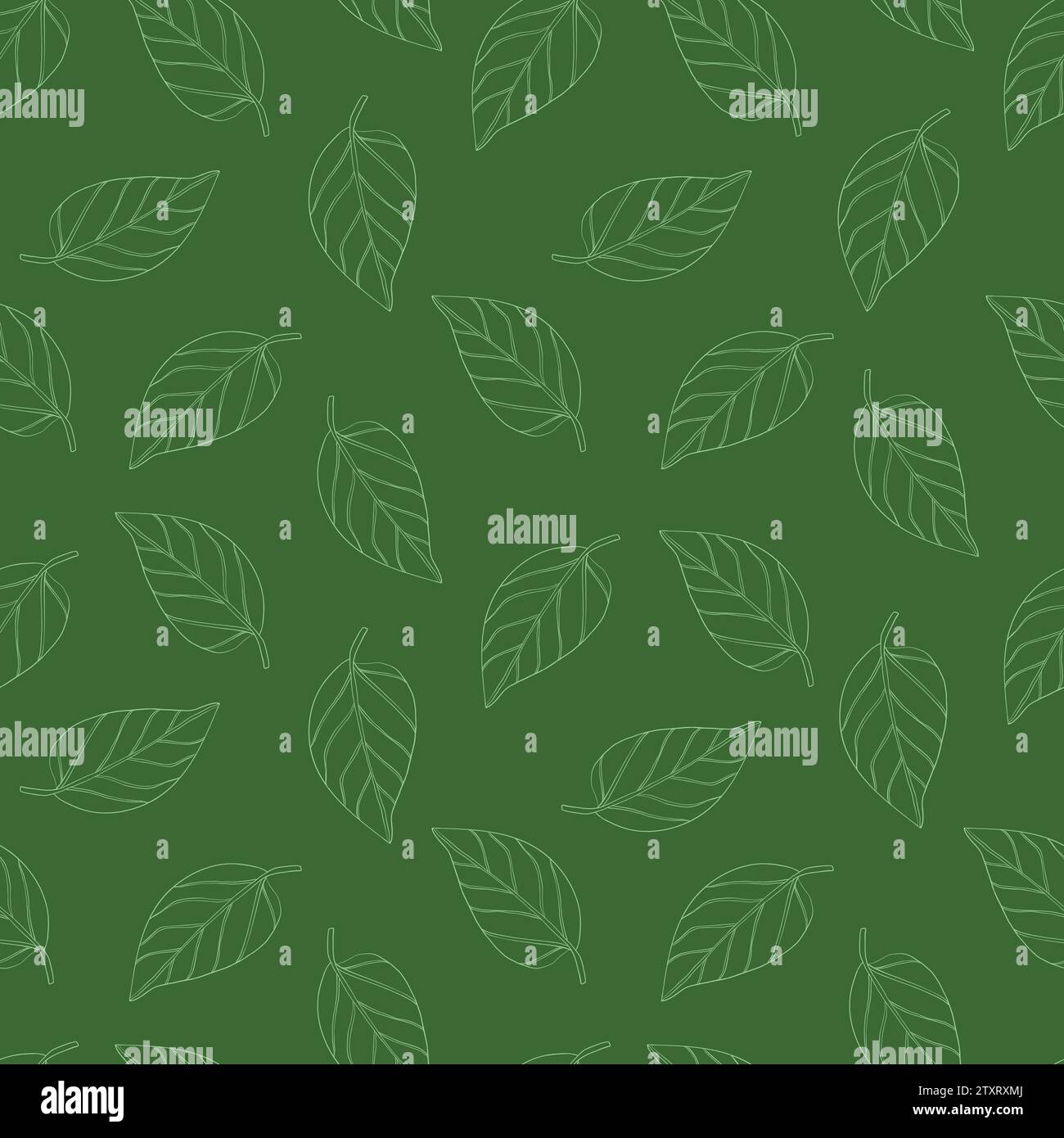 Green line art leaves seamless pattern for textile, fabric, wallpaper or scrapbook paper, hand drawn floral illustration, botanical greenery vector ba Stock Vector