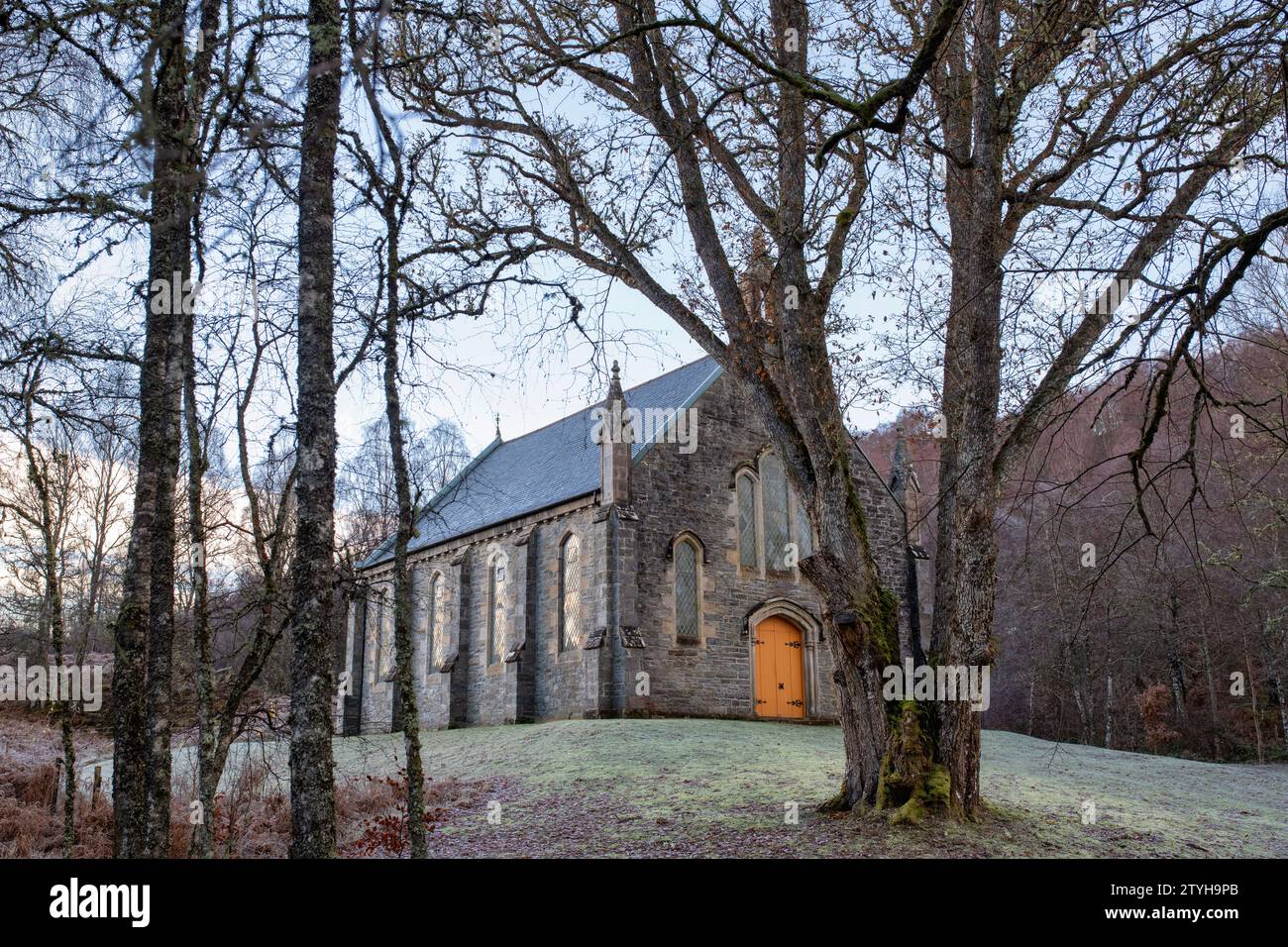 Fasnakyle church in the frost. Glen Affric, Highlands, Scotland Stock Photo