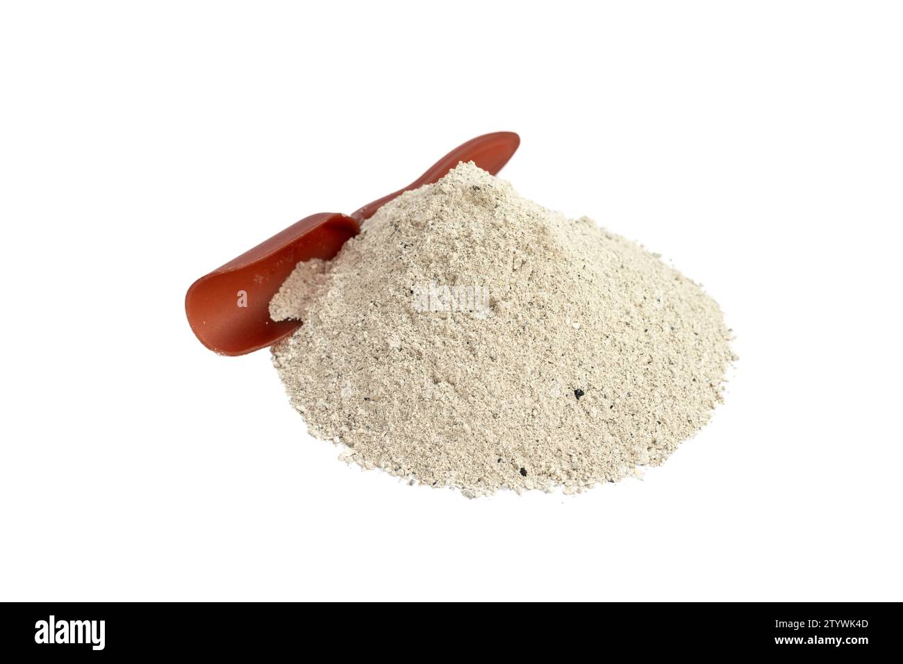 Bonemeal organic fertilizer with scoop isolated on white background Stock Photo