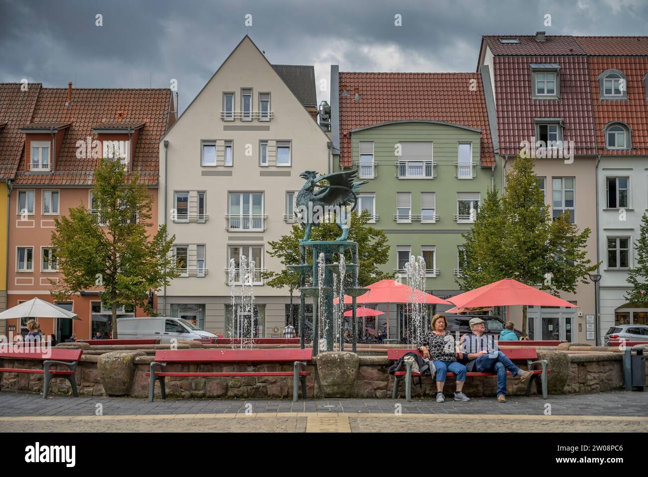 Greifenbrunnen, Marktplatz, Anklam, Mecklenburg-Vorpommern, Deutschland Stock Photo