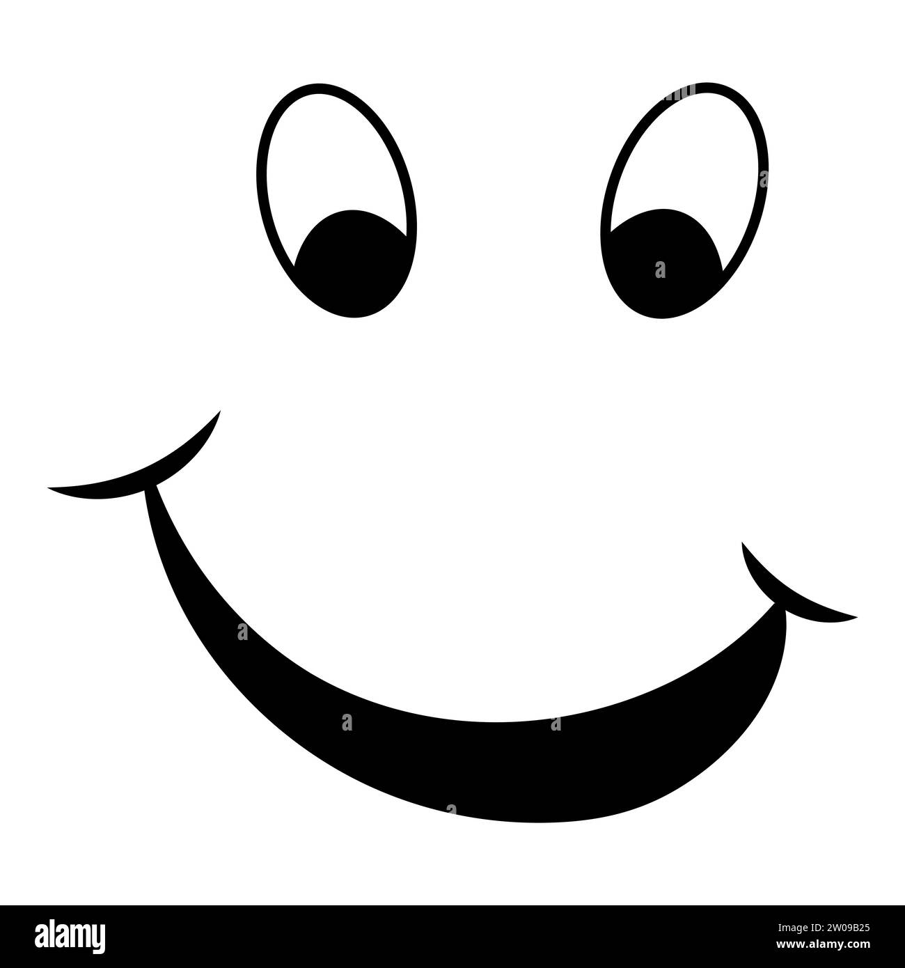 Cheerful emoticon, cartoon face smiling, mocking grin on face Stock Vector