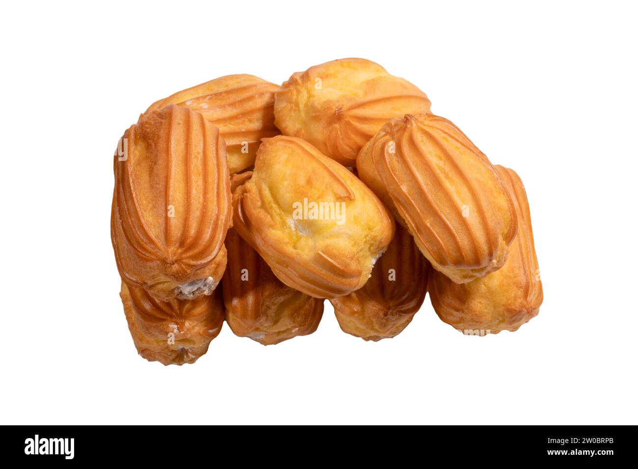 Sweet eclairs isolated on a white background. Top view. Stock Photo