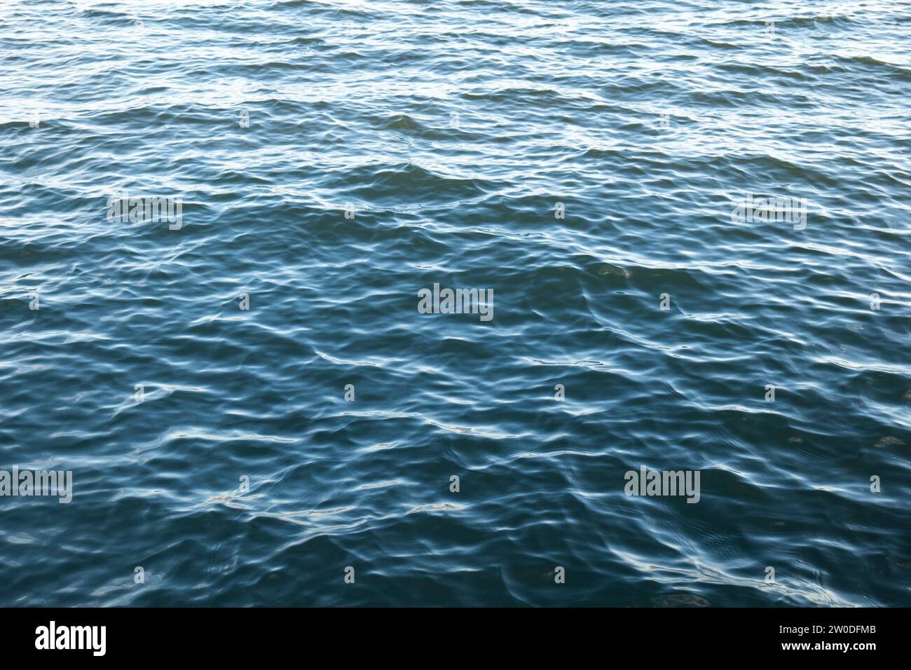 Rough seas water surface waves. Lake water, deep blue, no people. Stock Photo