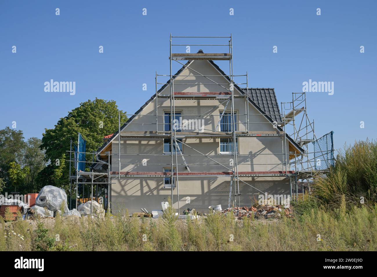 Baustelle, Neubau Einfamilienhaus, Neubaugebiet Am Rüggen Ost, Melchow am Rügen, Brandenburg, Deutschland Stock Photo