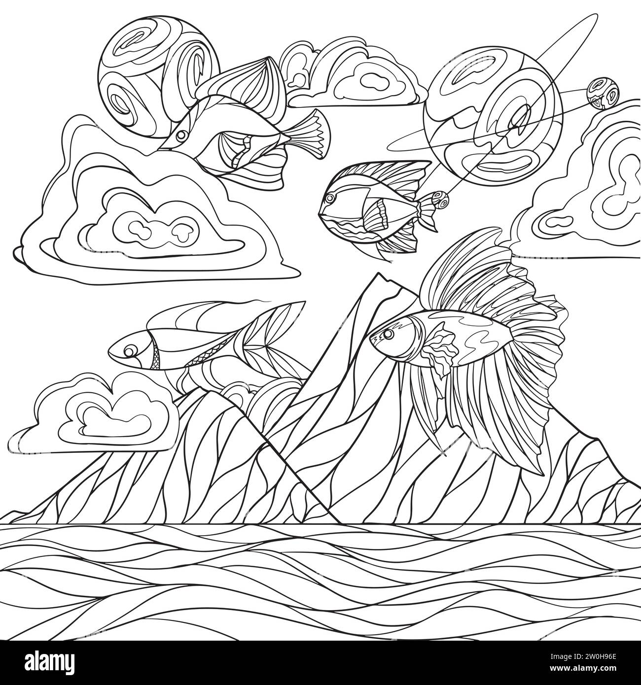 Fish In The Sky Line Art Design Stock Vector Image Art Alamy fish-in-the-sky-line-art-design-stock-vector-image-art-alamy