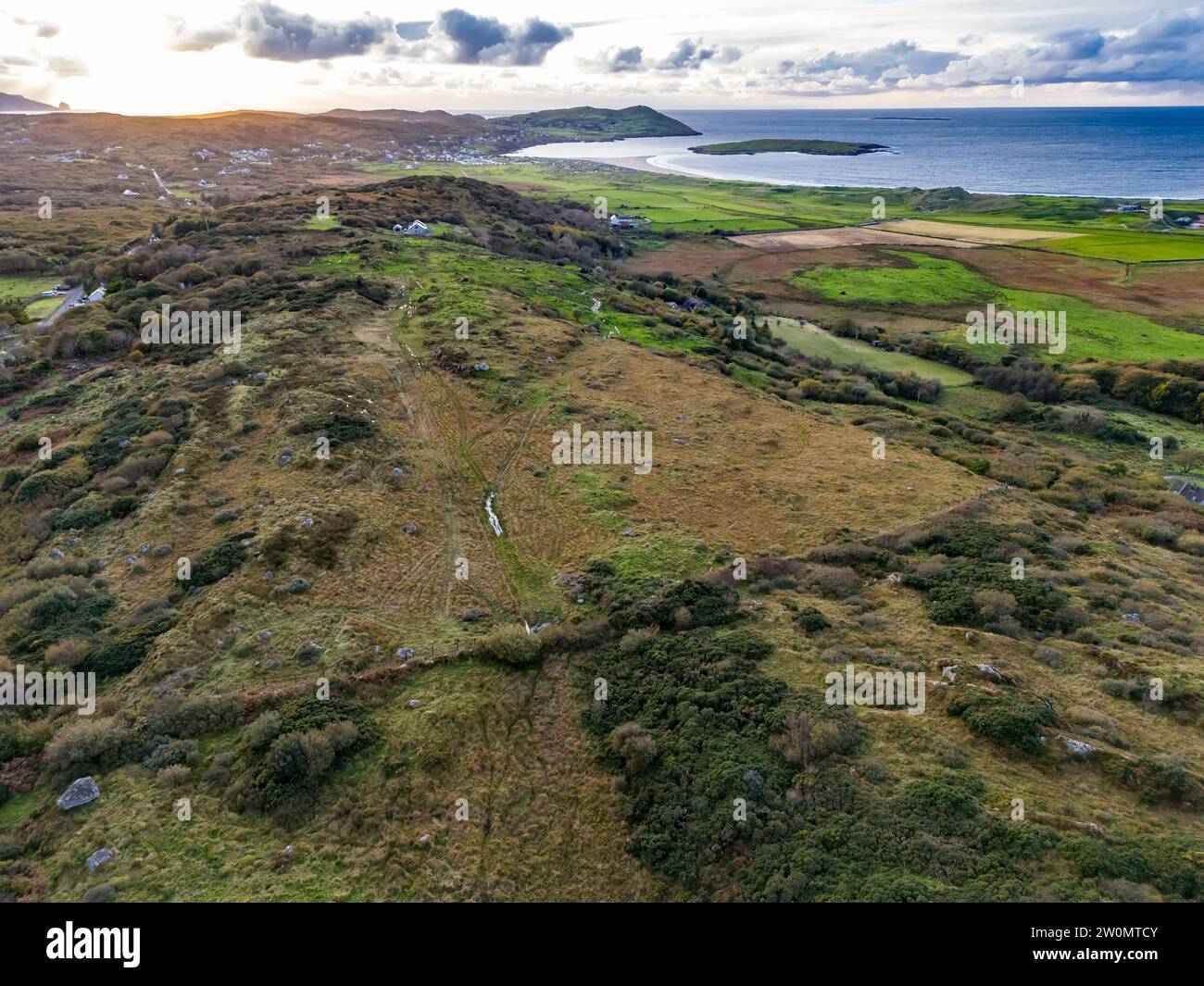 Aerial view of Castlegoland hill by Portnoo - County Donegal, Ireland Stock Photo