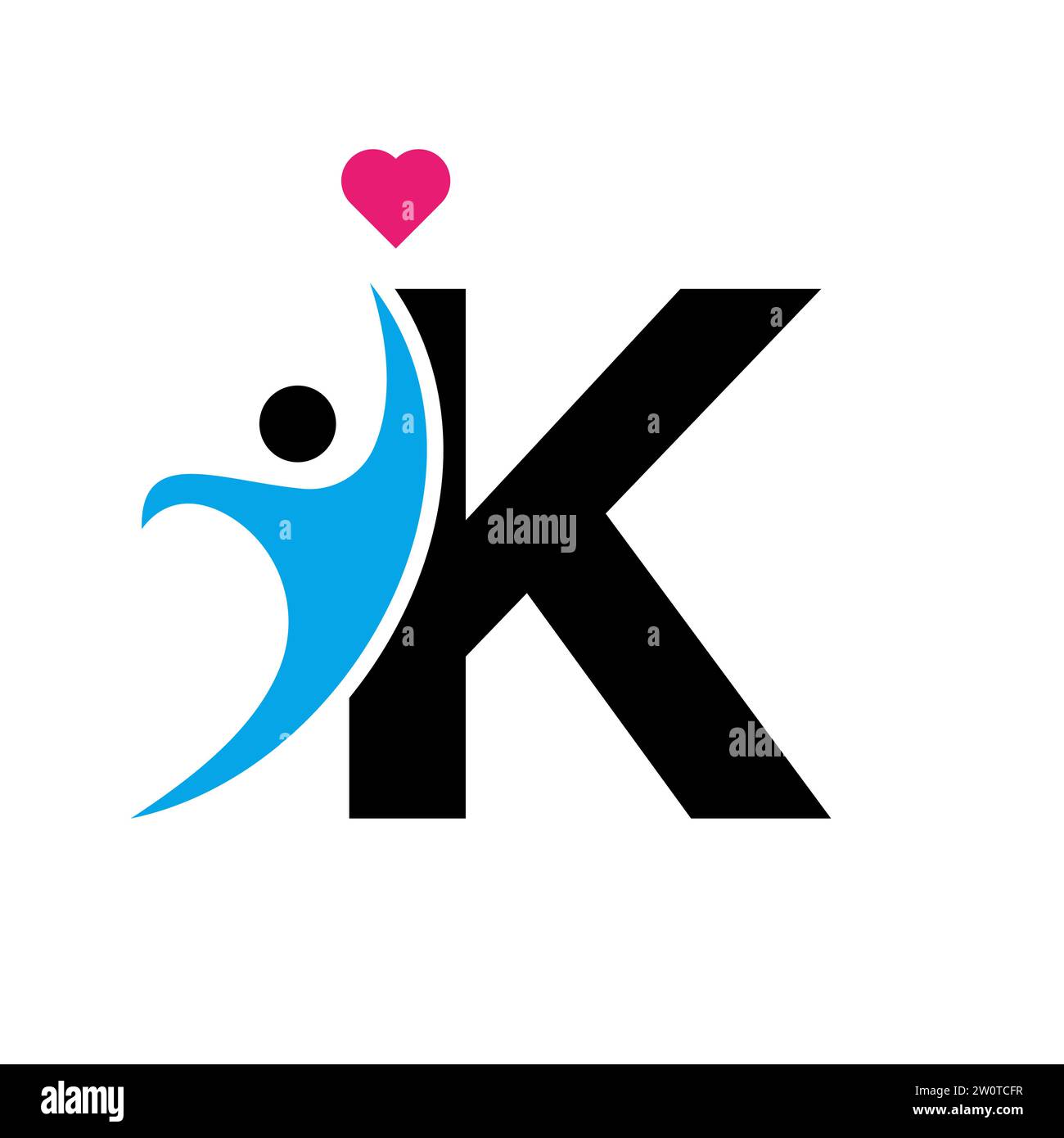Health Care Logo On Letter K Love, Heart Symbol. Charity Logotype Stock