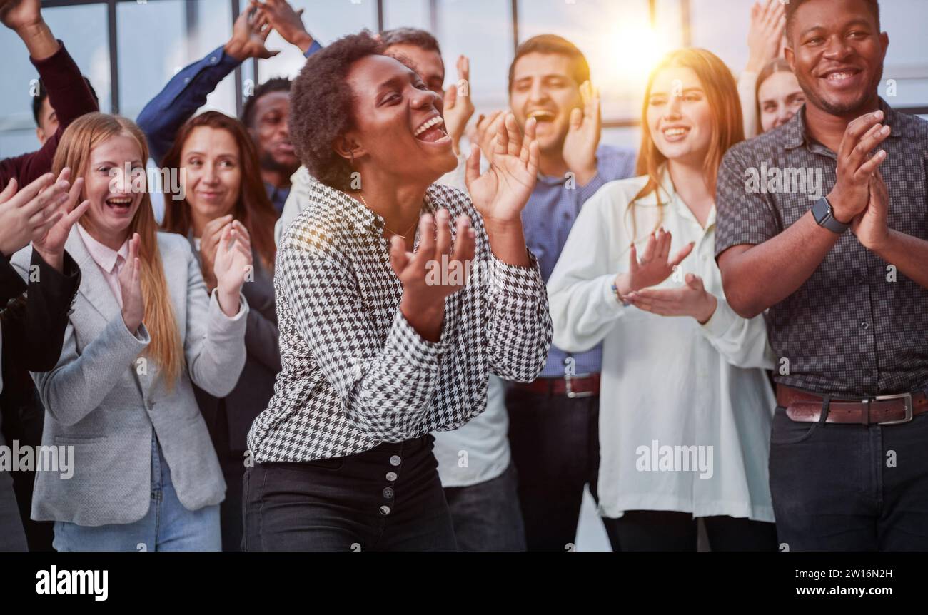 Business team celebrating a triumph with arms up Stock Photo - Alamy