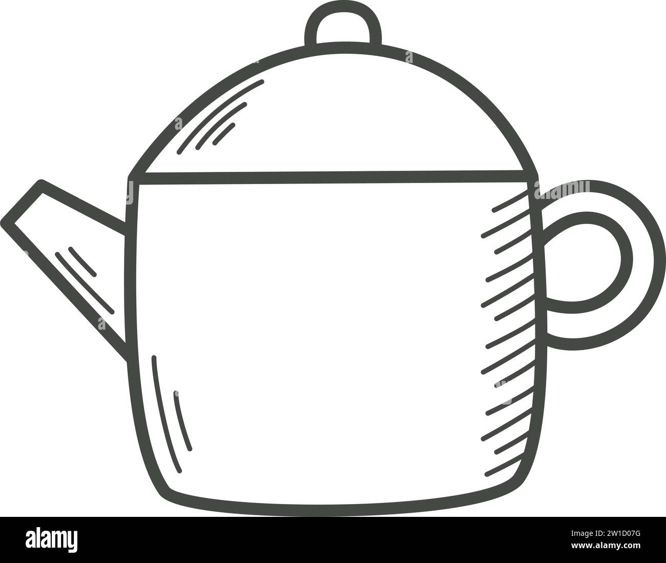 Glass teapot doodle sketch style clip art. Tea kettle, simple isolated vector illustration. Kitchen utensil item ink outline Stock Vector