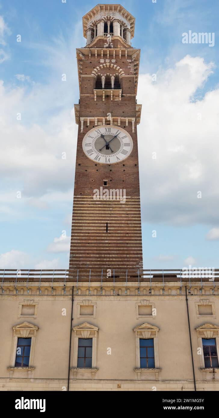 tall Lamberti clock tower in Verona, Italy Stock Photo