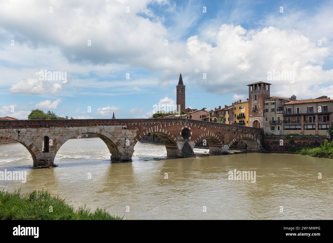 beautiful, medieval fortress bridge in Verona, Italy Stock Photo