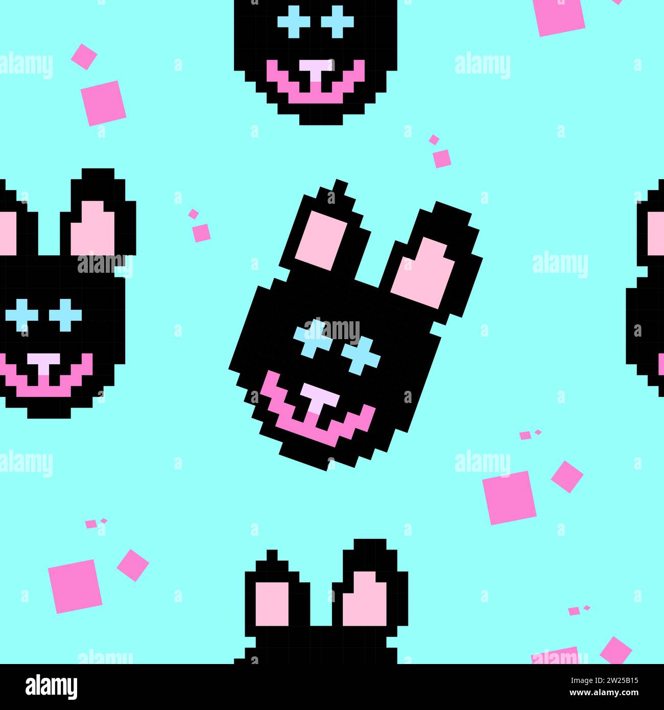 pixel art seamless pattern kittens Stock Vector