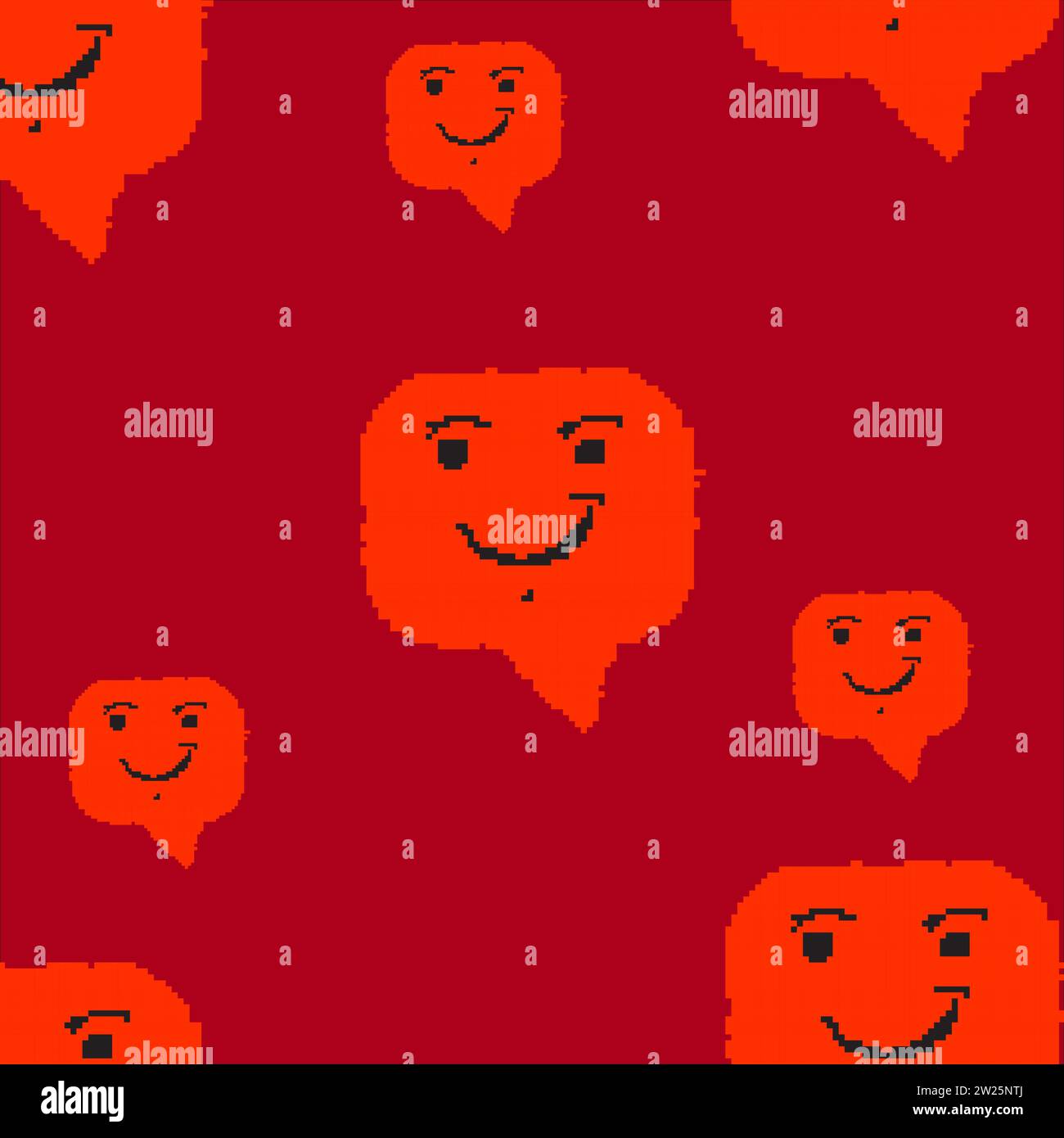 seamless pattern pixel art balloons smiling RED background Stock Vector