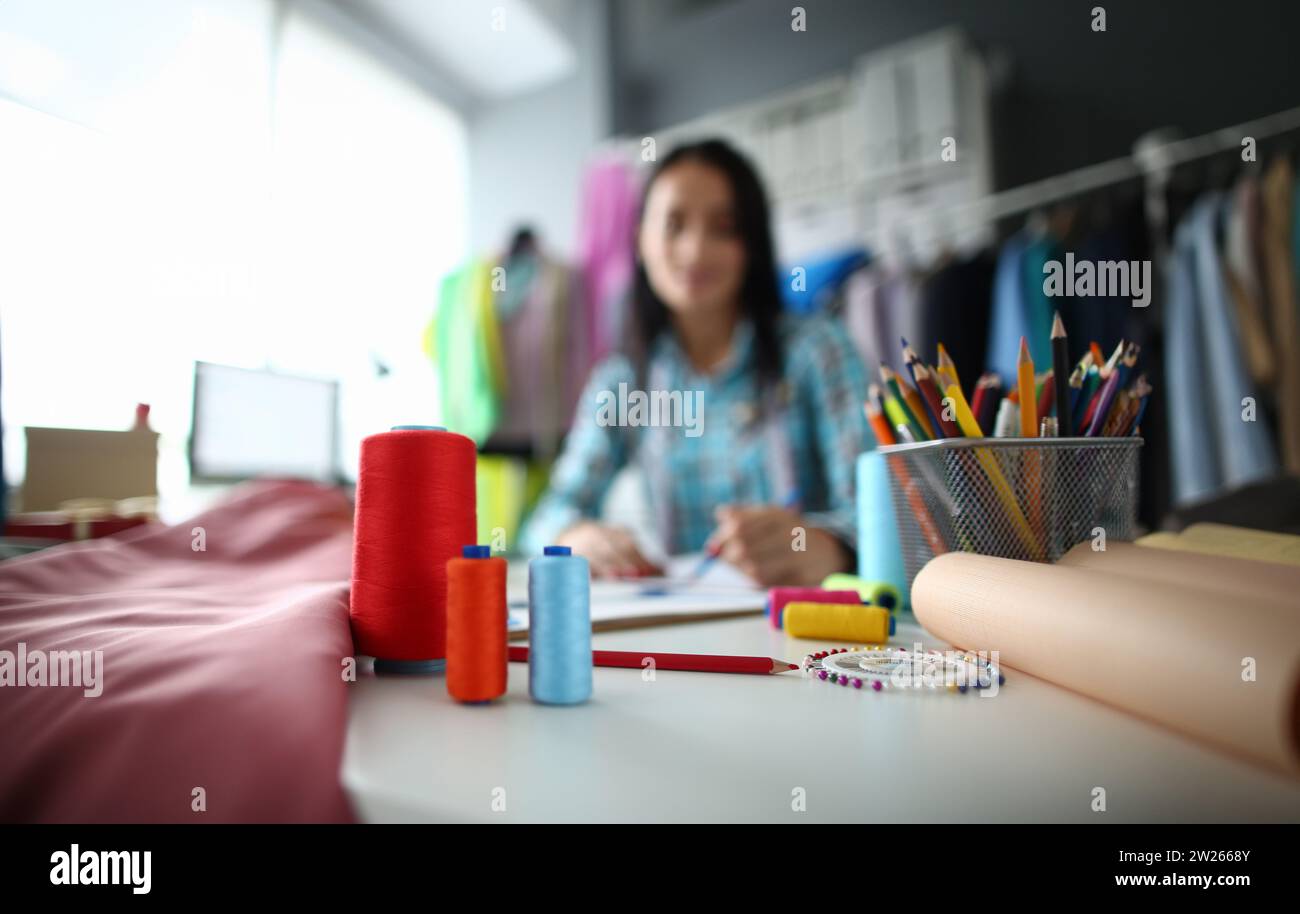 Table of hardworking tailor Stock Photo