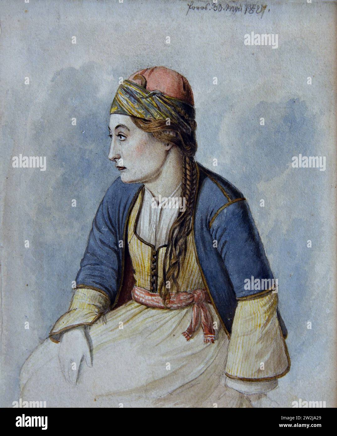Woman on Poros 1827 Watercolour Painting 19ty-20th Century, National Gallery, Athens, Greece. Stock Photo