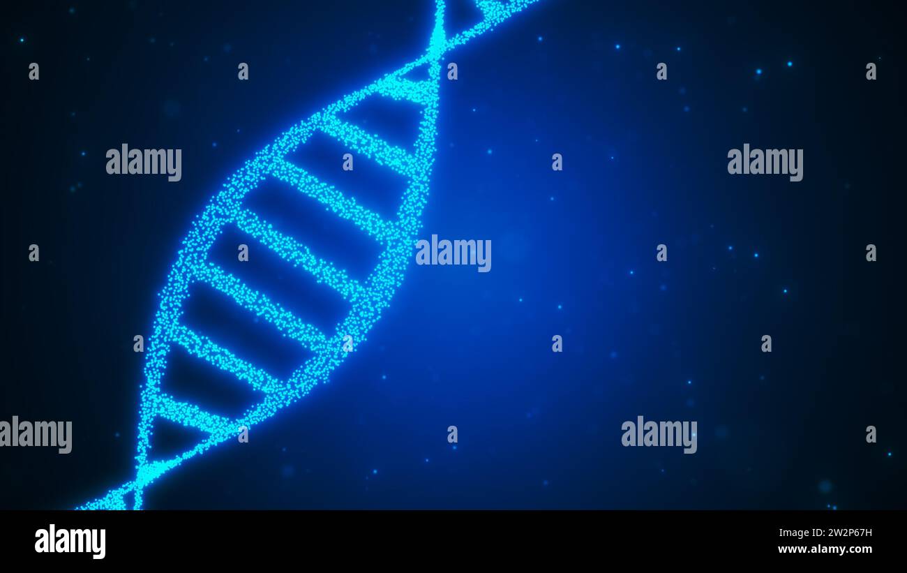 Abstract DNA 3D animation on blue background Stock Photo