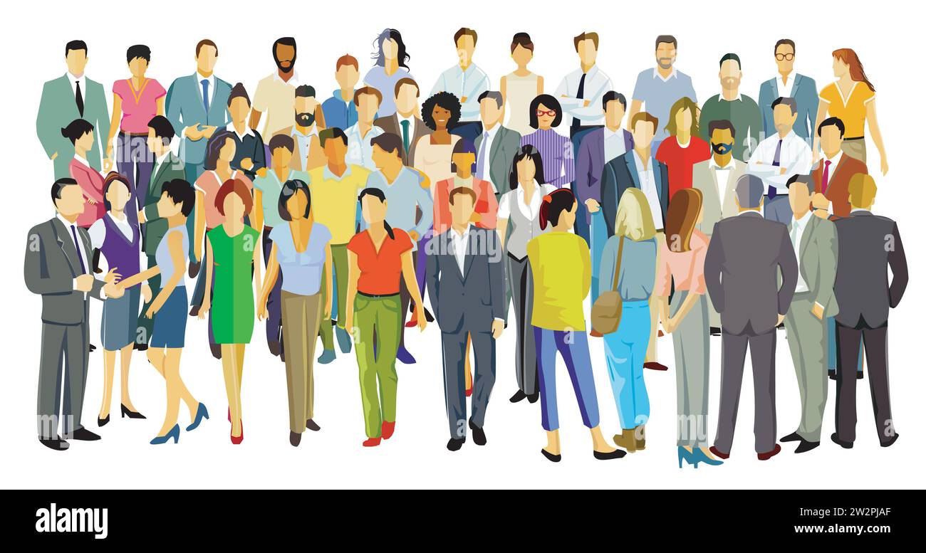 Large group of people isolated on white background. illustration Stock Vector