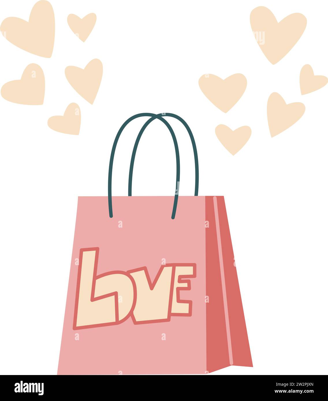 Craft bag with hearts clip art. Cute shopping bag with word love. Hand