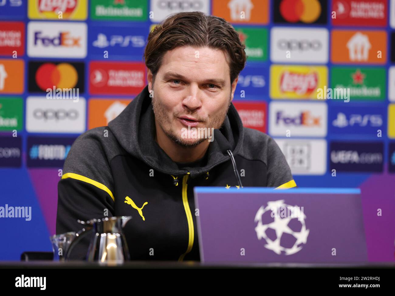 firo: 12.12.2023, football, soccer, UEFA CHAMPIONS LEAGUE, season 2023/2024, UCL, CL, group phase, BVB, Borussia Dortmund, PK, press conference, coach Edin TERZIC, portrait Stock Photo