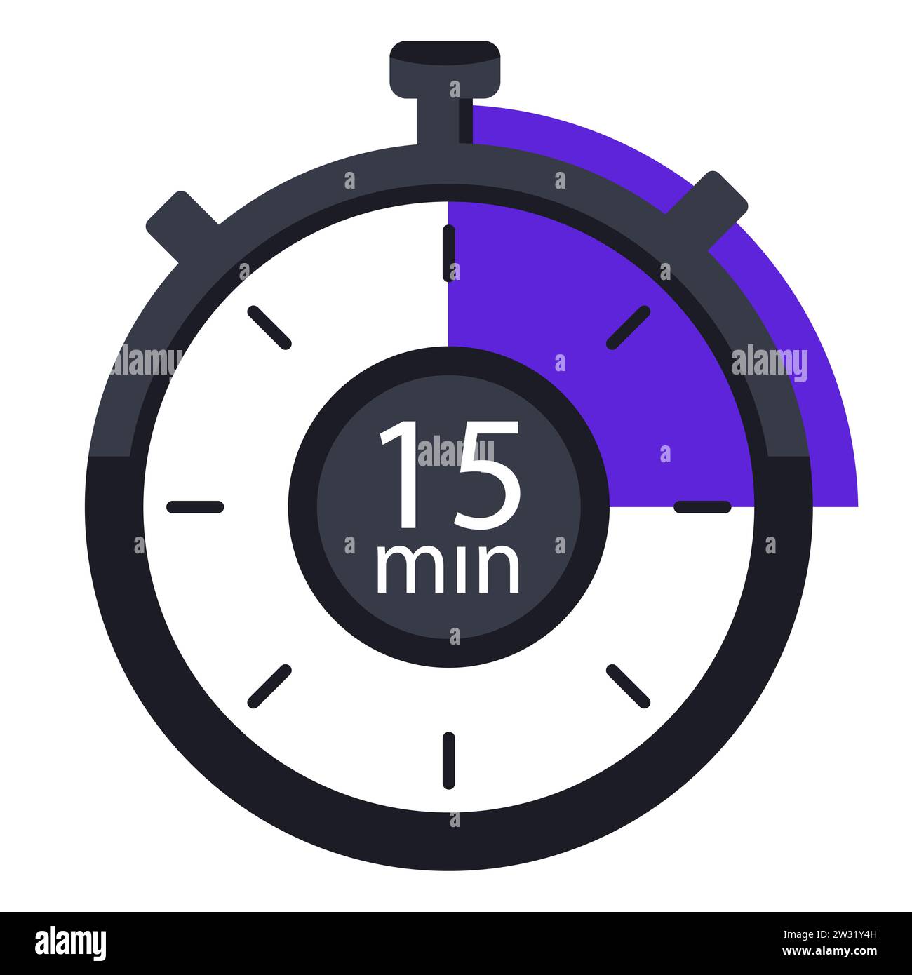 Timer with 15 minutes on dial illustration. Time, stopwatch, alarm