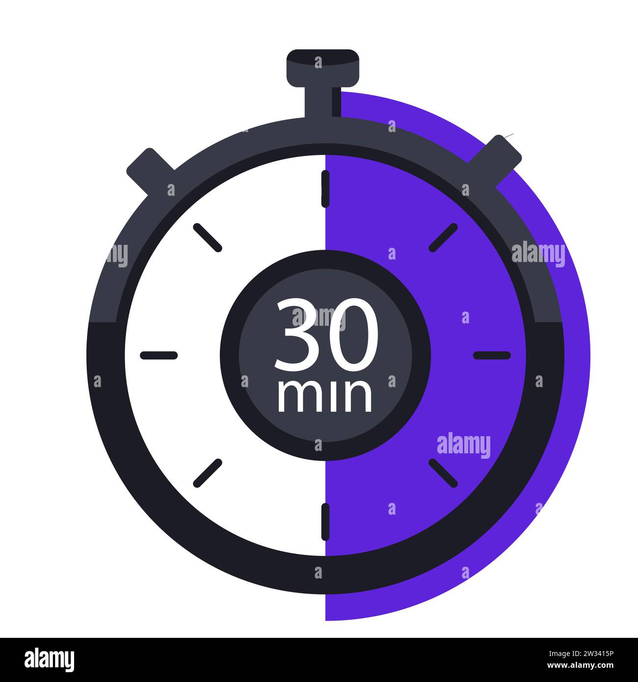 Timer with 30 minutes on dial illustration. Time, stopwatch, alarm