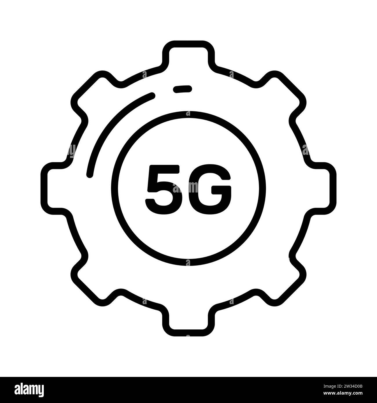 5G text inside cogwheel denoting concept icon of 5G network setting Stock Vector