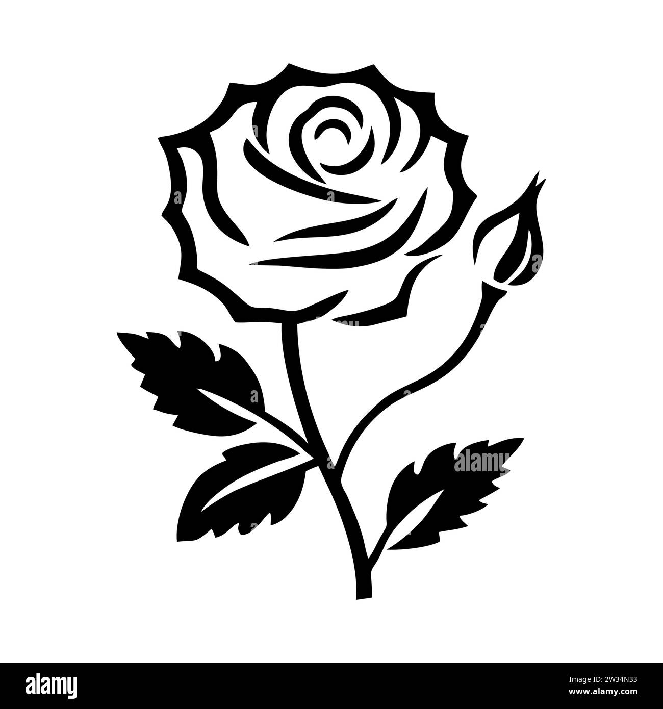 Rose icon. Decorative flower silhouette isolated on white background ...