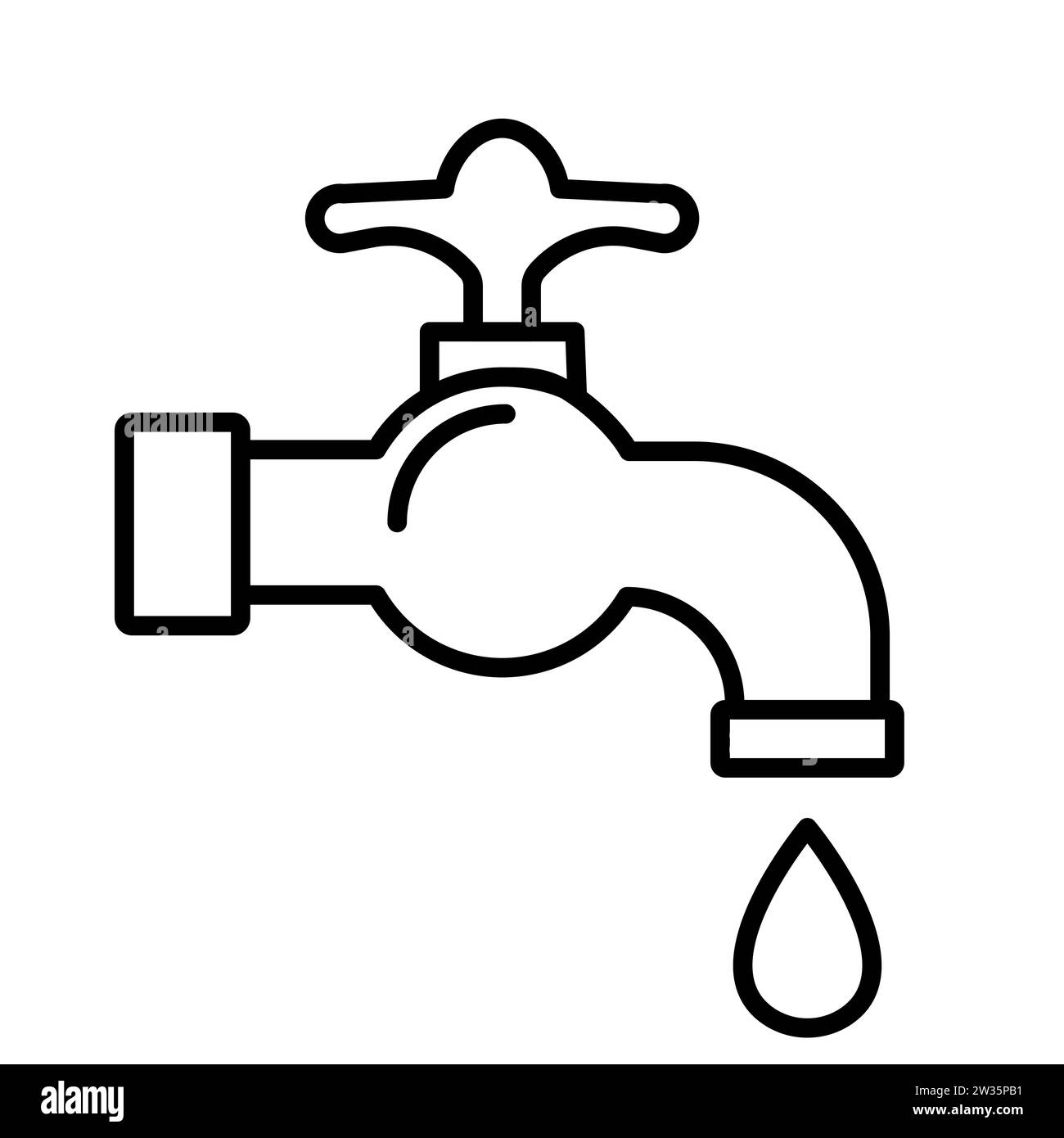 Faucet illustration. Water, plumber, plumbing, valve, drop bath sink shower pipe leak Vector icons Stock Vector