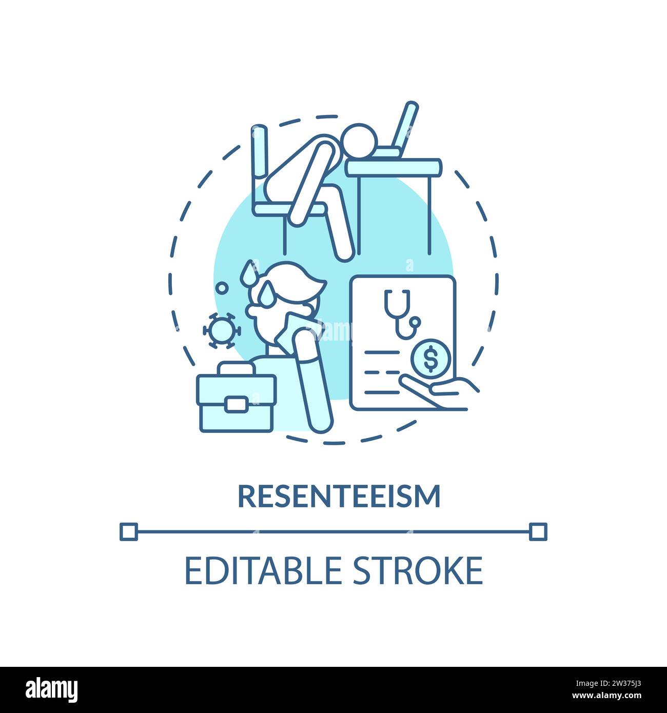 Thin line simple blue resenteeism icon concept Stock Vector