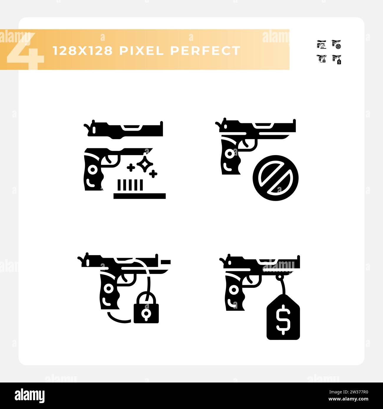 2D pixel perfect glyph style flat weapons icons Stock Vector Image ...