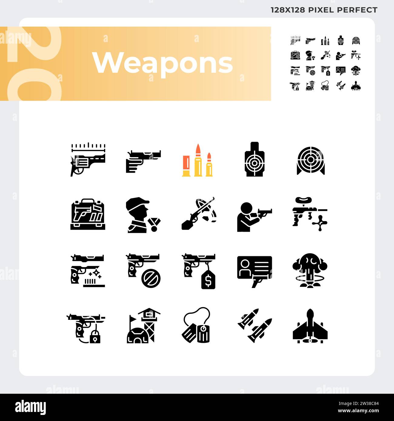 2D pixel perfect black glyph style weapons icons Stock Vector Image ...