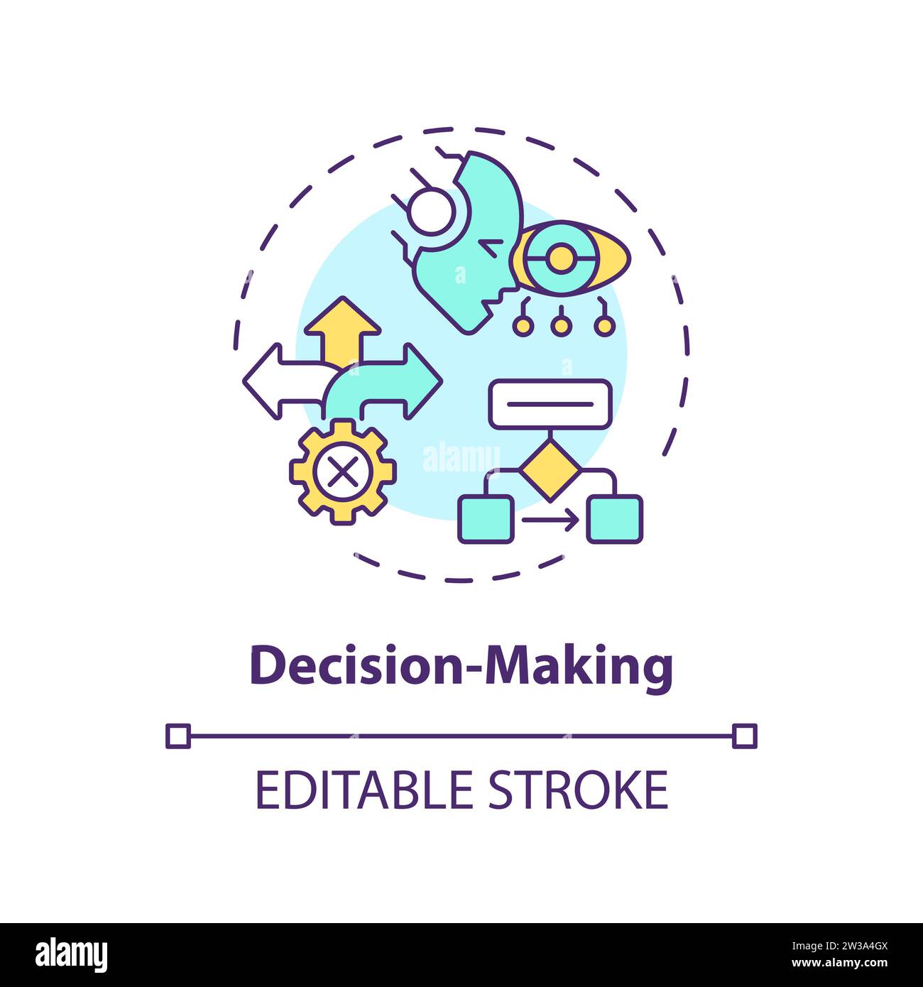 Thin line simple colorful decision making icon concept Stock Vector