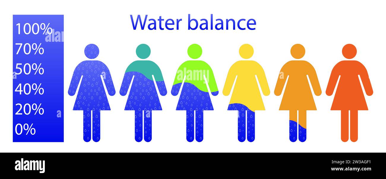Water balance in a woman in bright colors illustration. Needs