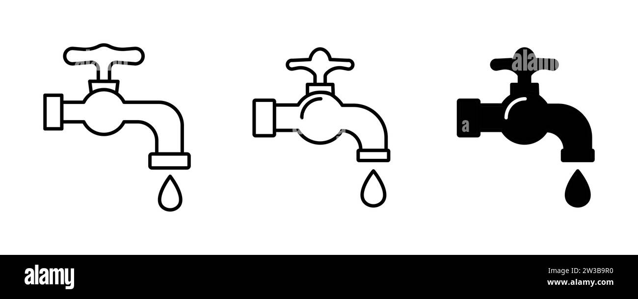 Set of taps and pipes illustration. Water, plumber, plumbing, valve, drop, bath, sink shower pipe leak Vector icons Stock Vector