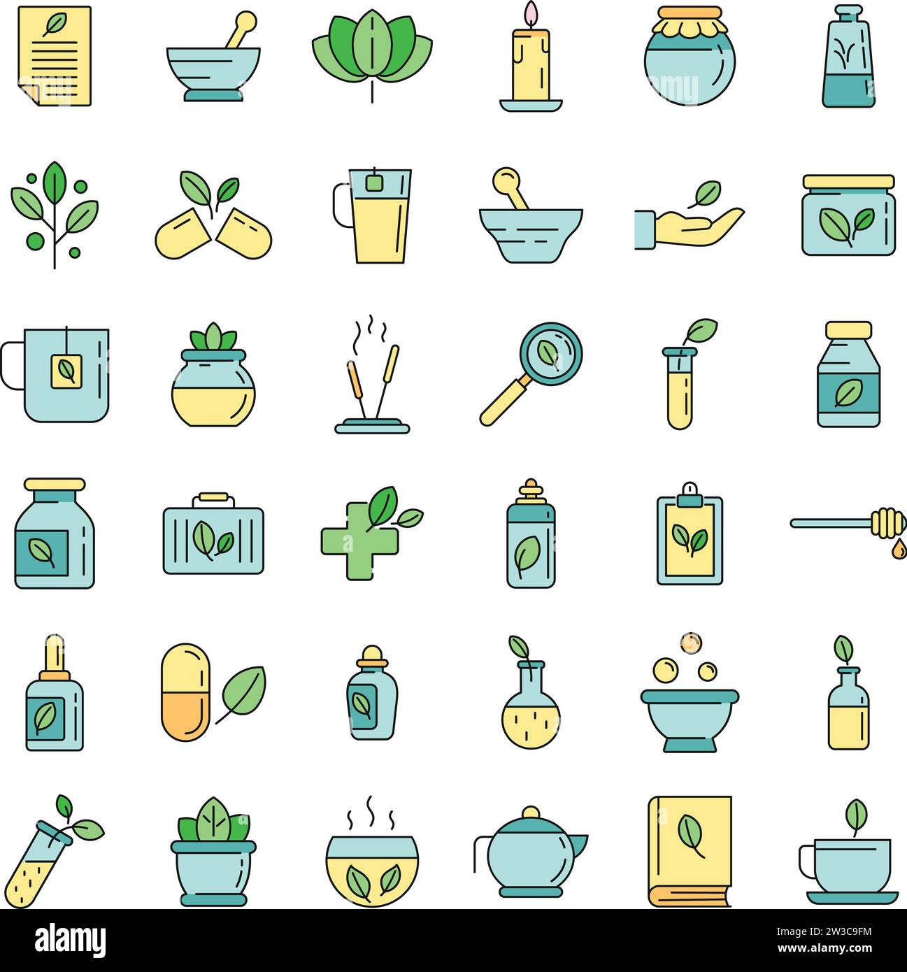 Phytotherapy icons set. Outline set of phytotherapy vector icons thin line color flat on white Stock Vector