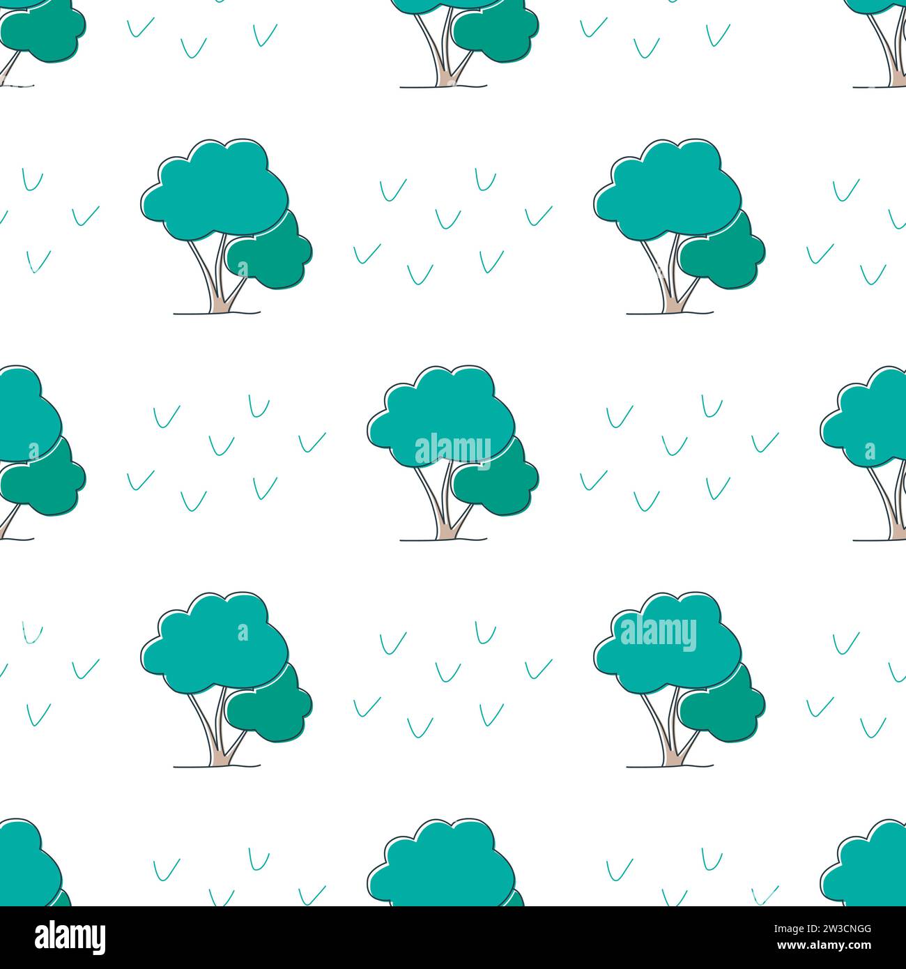 Deciduous forest seamless pattern vector illustration. Simple background with trees and texture. Natural all over print for textile, packaging Stock Vector