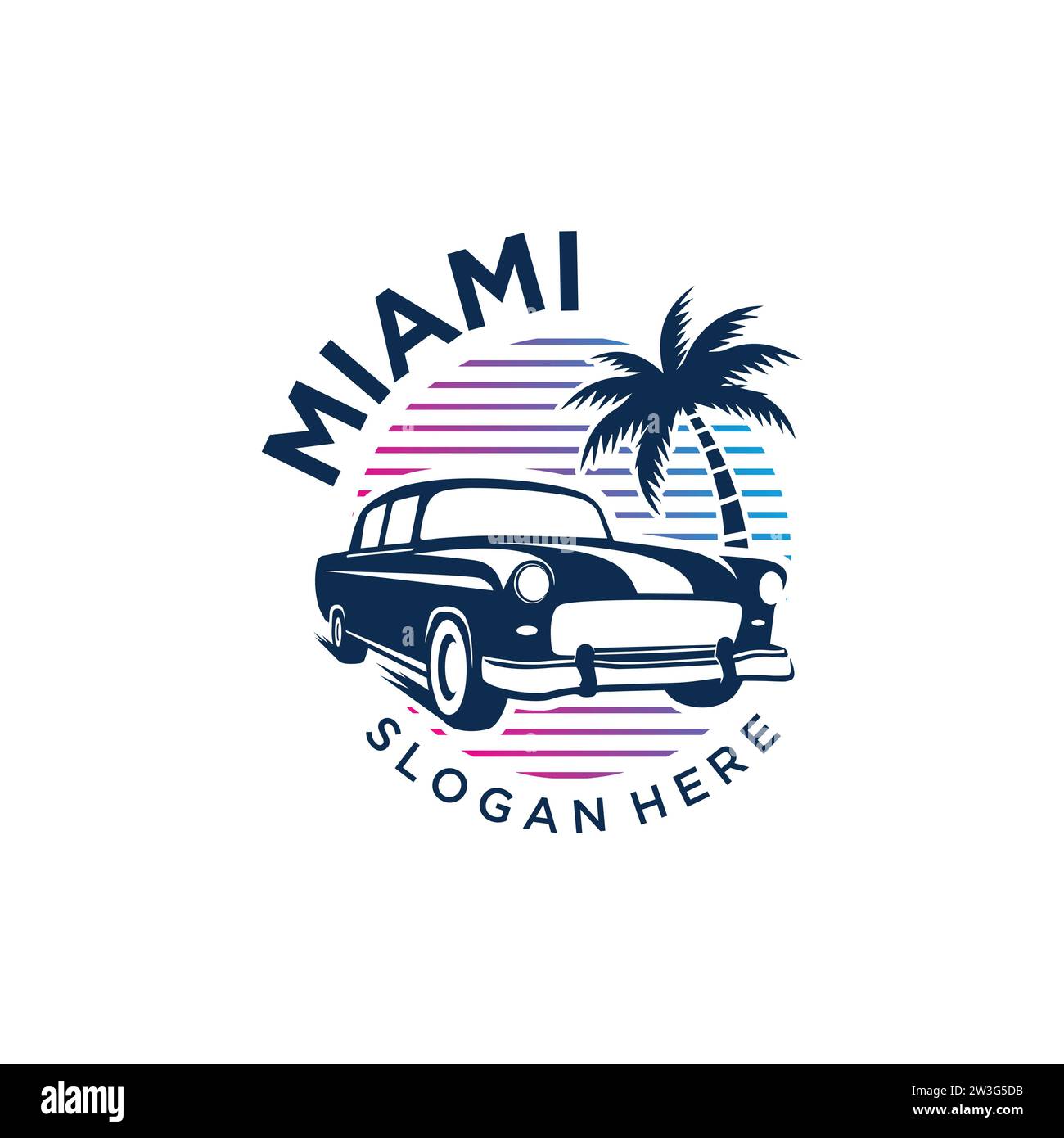 Miami Florida city retro car lease or old car festival emblem template design. Vector illustration Stock Vector