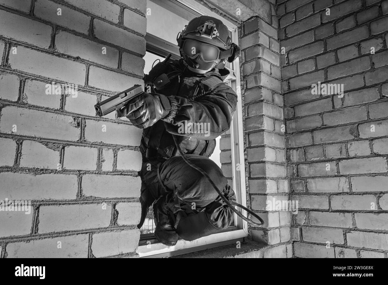 Special forces soldier storms the building. Hostage release concept